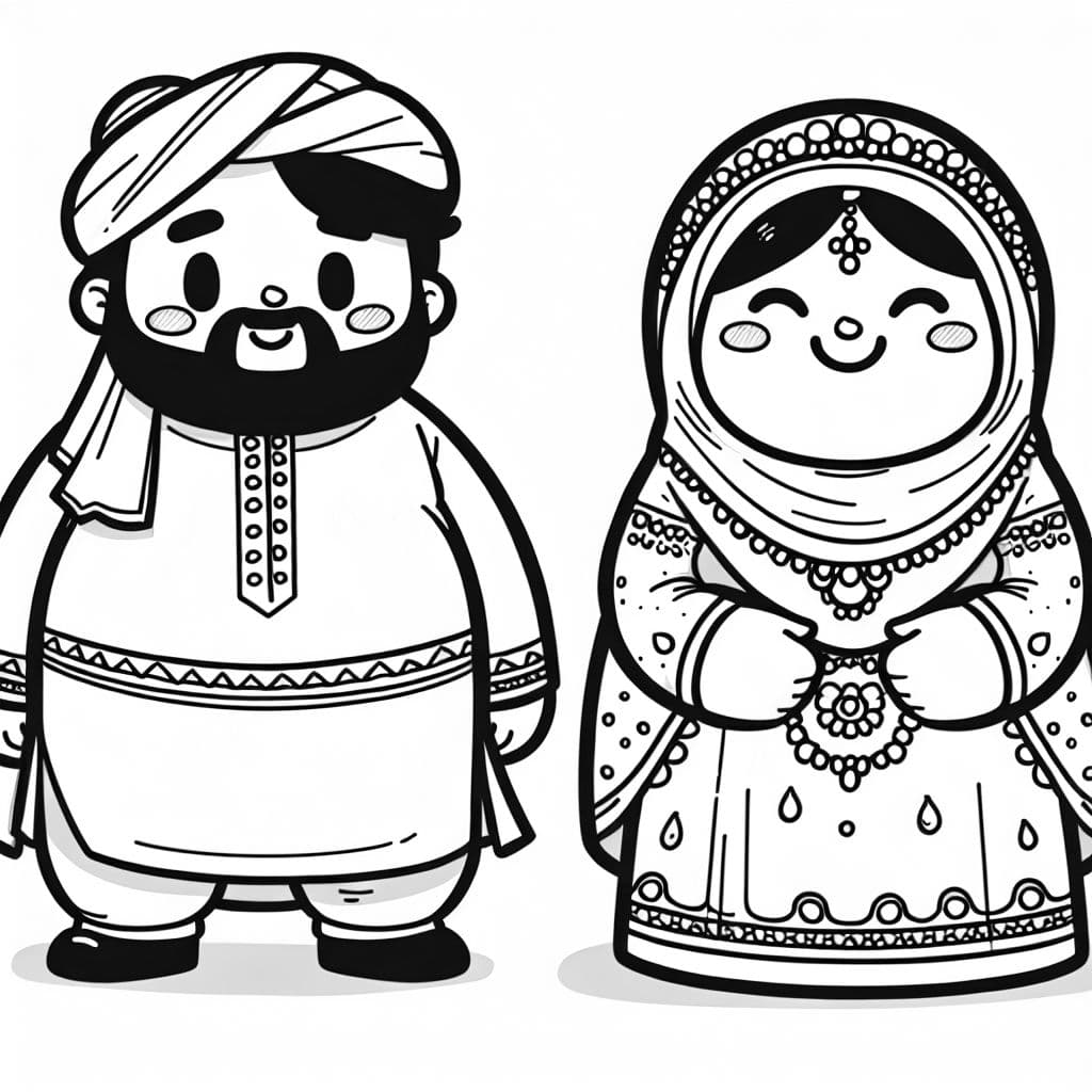 Peux-tu dessiner un homme indien et une grande dame se mariant?