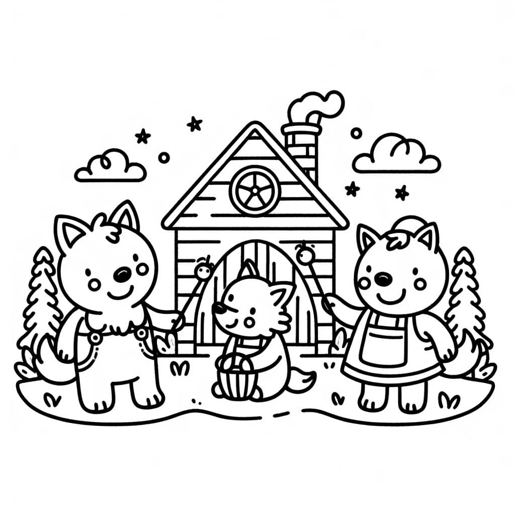 Die drei kleinen Wölfe, aber anstelle von Schweinen sind es Wölfe.