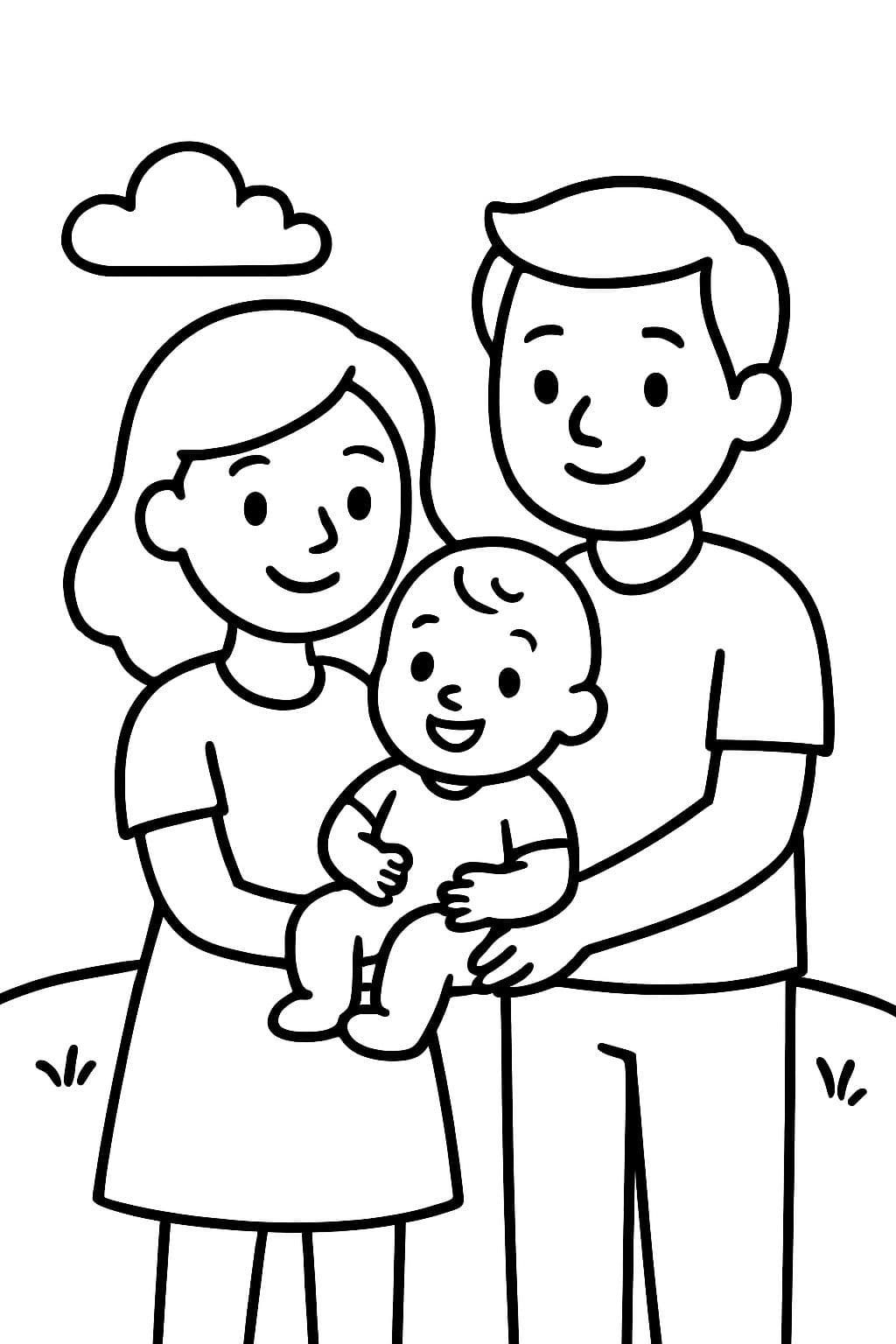 Eine Familie von 3, mit einer Mama, einem Papa und einem Babyjungen.