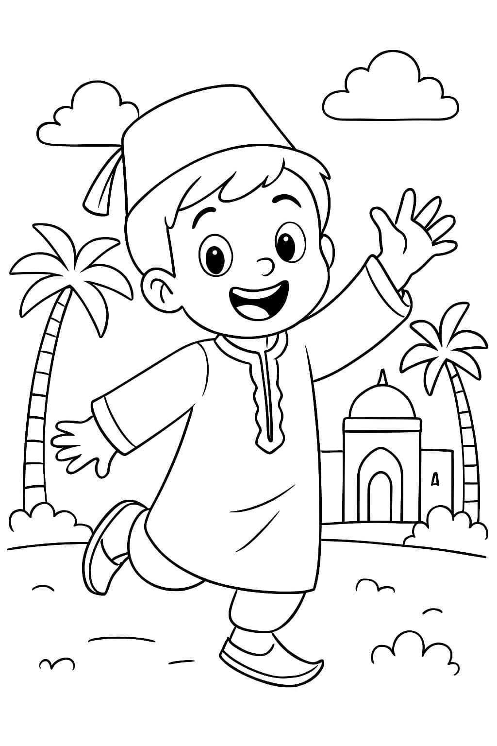 Ein Junge, der marokkanische traditionelle Kleidung trägt.