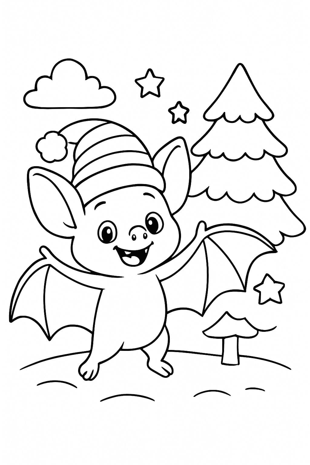 Murciélago con un sombrero y árbol de Navidad