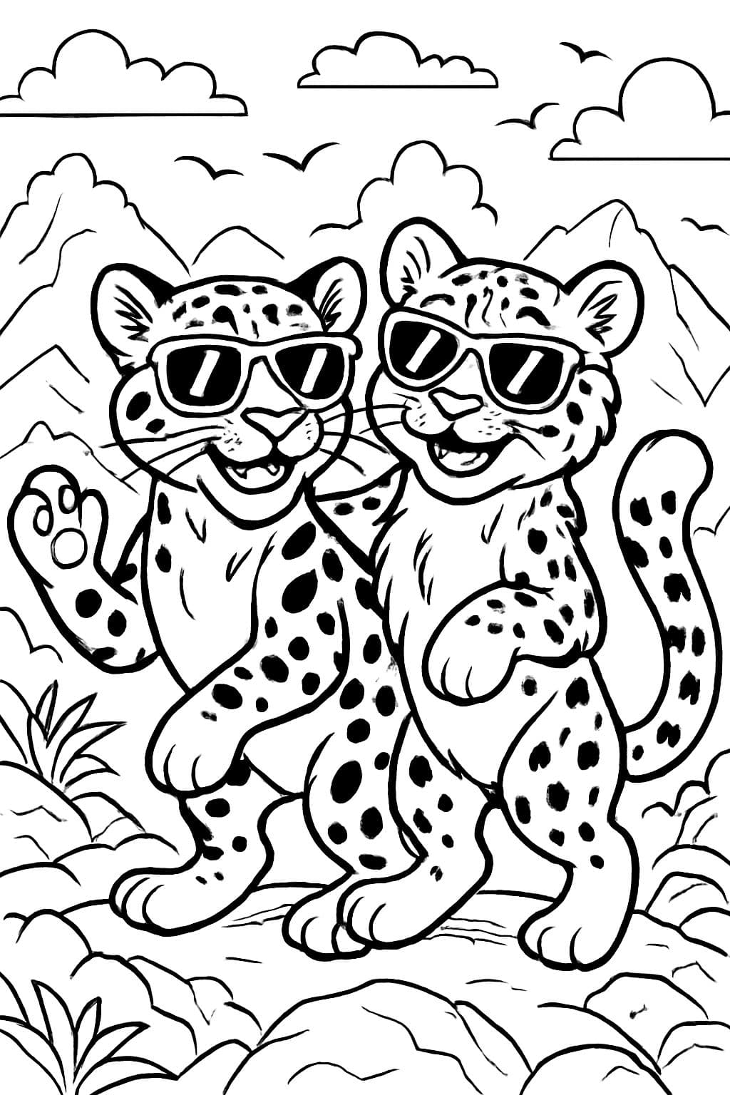 leopardo nublado leopardo de las nieves con gafas de sol y mejores amigos