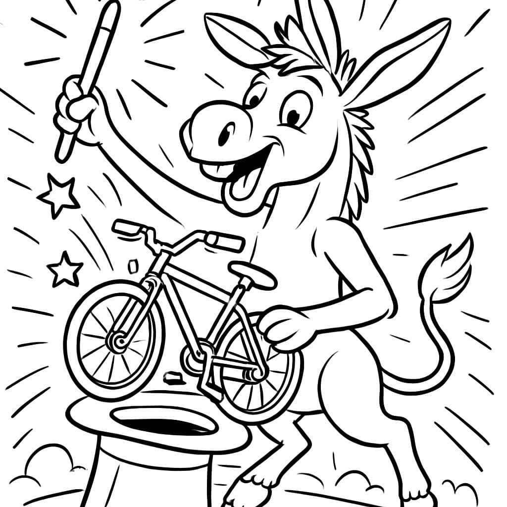 un burro sacando una bicicleta de un sombrero