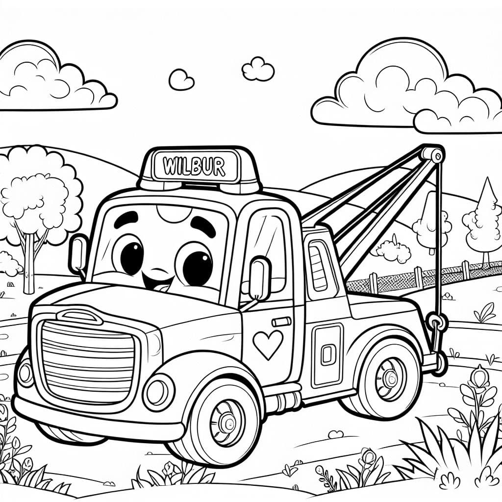 Mater el camión de Cars con Wilbur escrito en el logo.