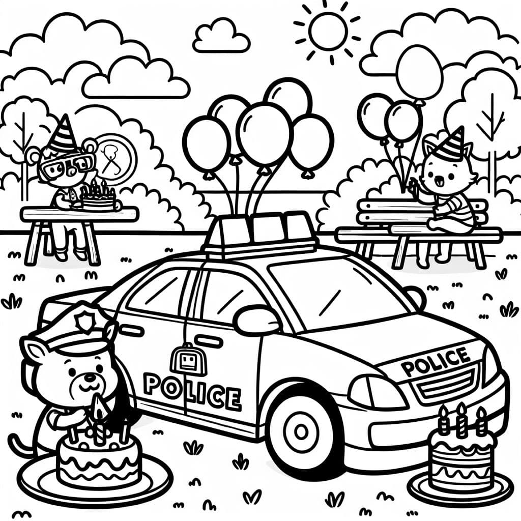 página para colorear de tema policial cumpleaños