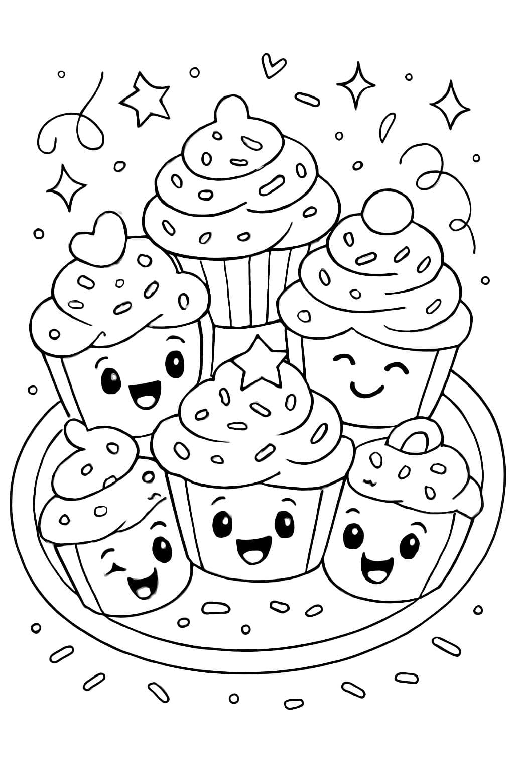 une assiette de cupcakes avec des vermicelles et des décorations