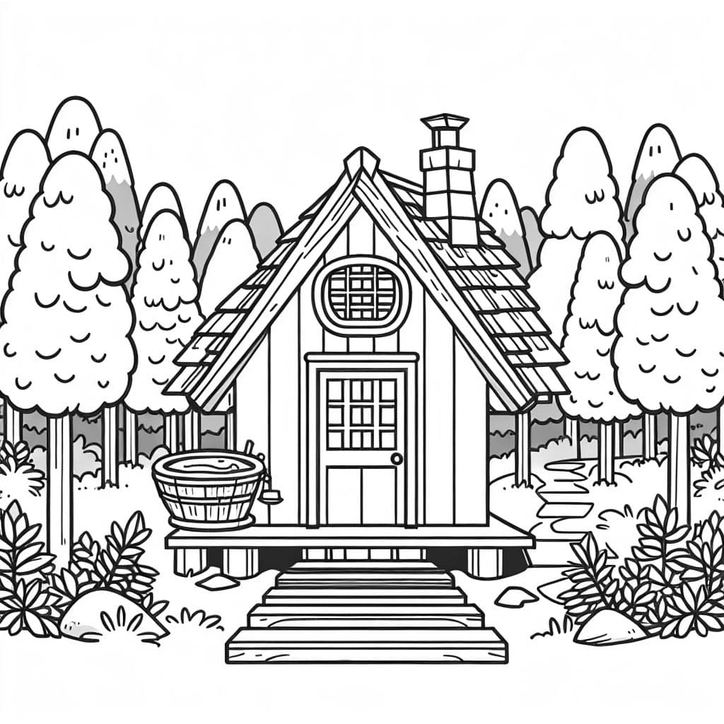 cabaña de azúcar en un bosque vista frontalmente