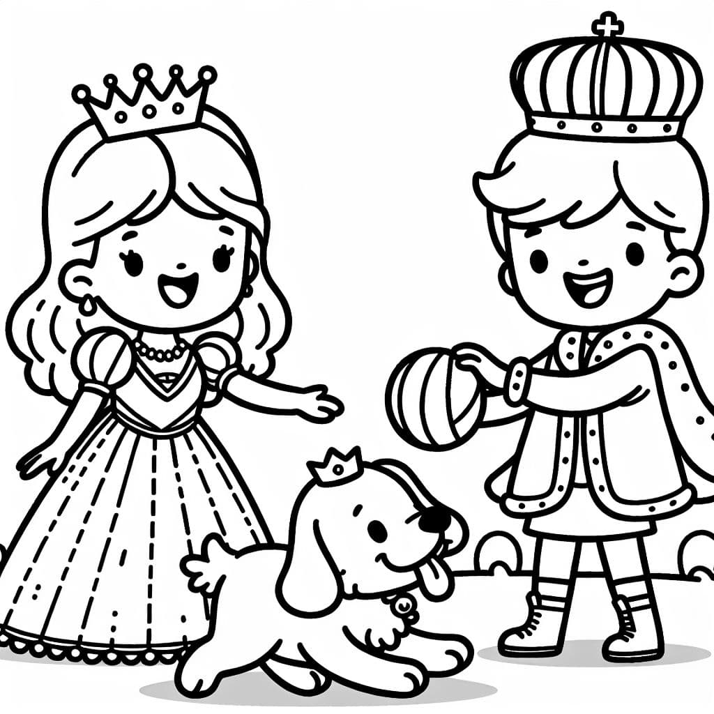 Una reina y un rey jugando a buscar con un rey perro