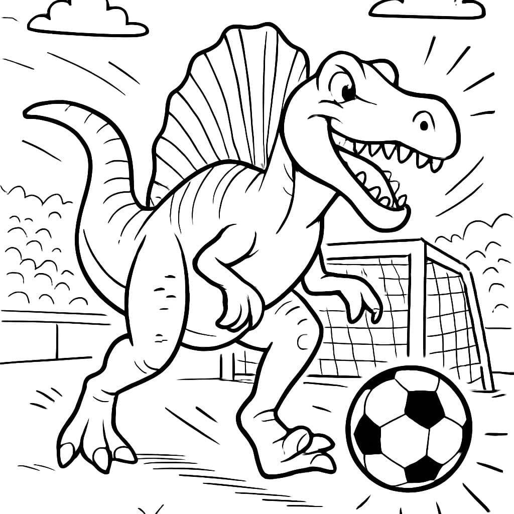 Un Spinosaurus en el campo de fútbol que es amigable. Por favor.