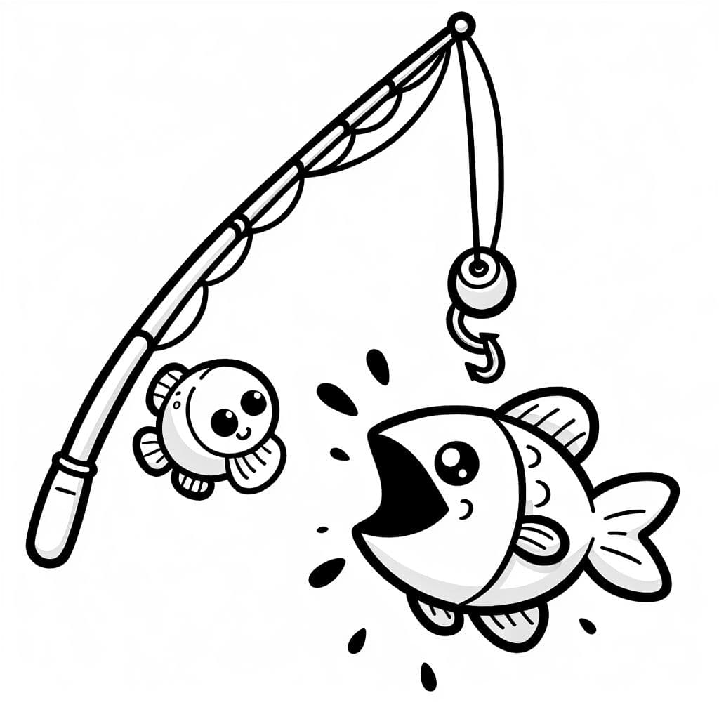 Une canne à pêche avec un poisson comme appât, où un poisson encore plus gros mord