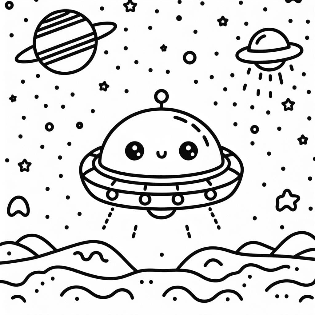 Un dibujo de un ovni lindo para que los niños coloreen.