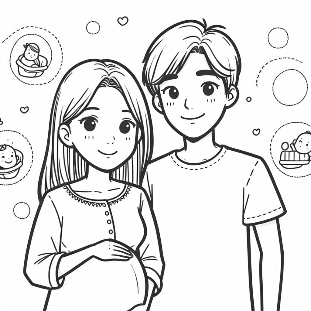 Joven pareja asiática, mujer con cabello largo esperando un bebé.