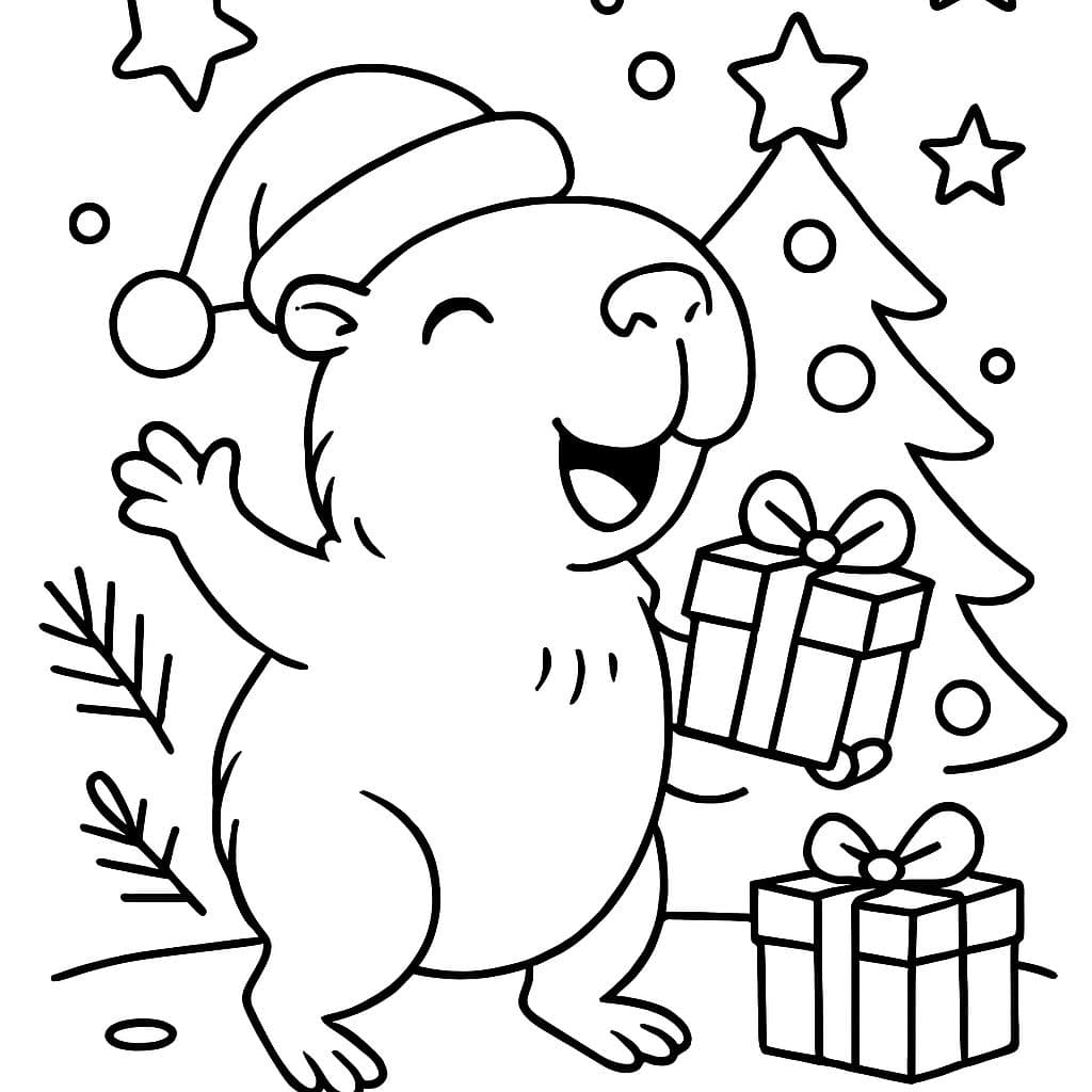 un capybara célébrant Noël. il porte un chapeau sur la tête