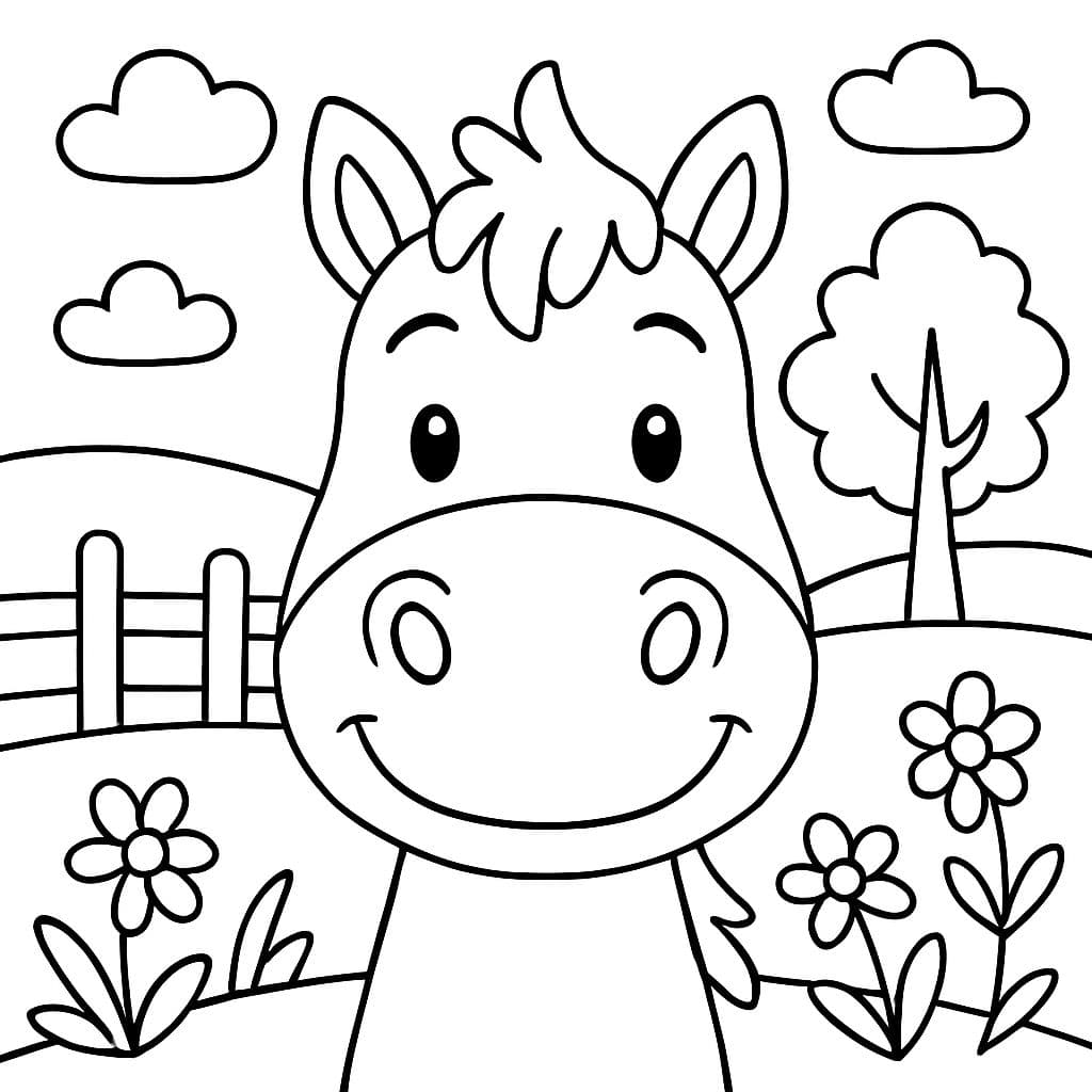 Cara de caballo simple de frente con la boca cerrada