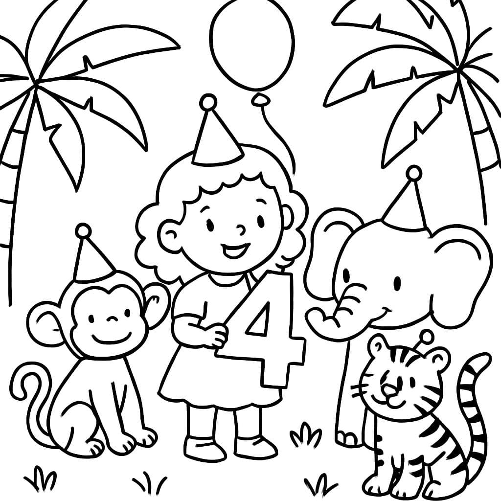 Fiesta de animales de la jungla para niña de 4 años