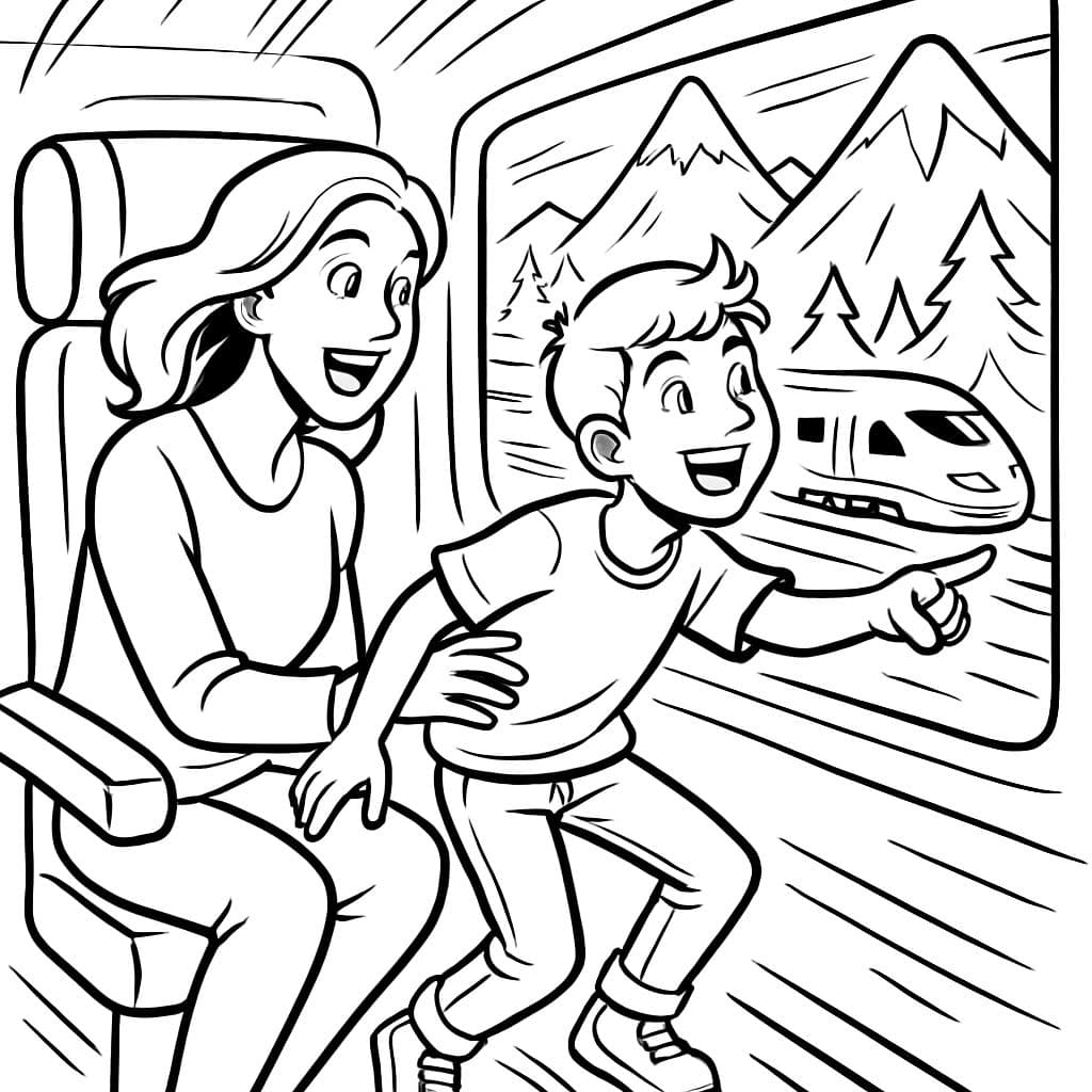 Viagem de trem com a mamãe e uma criança de 10 anos no ICE pelas montanhas