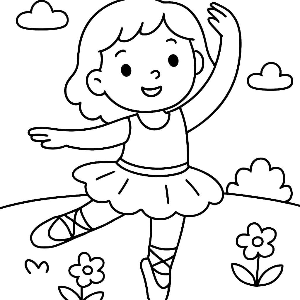 Une petite fille avec des cheveux ondulés à hauteur d'épaules dans un costume de ballet.