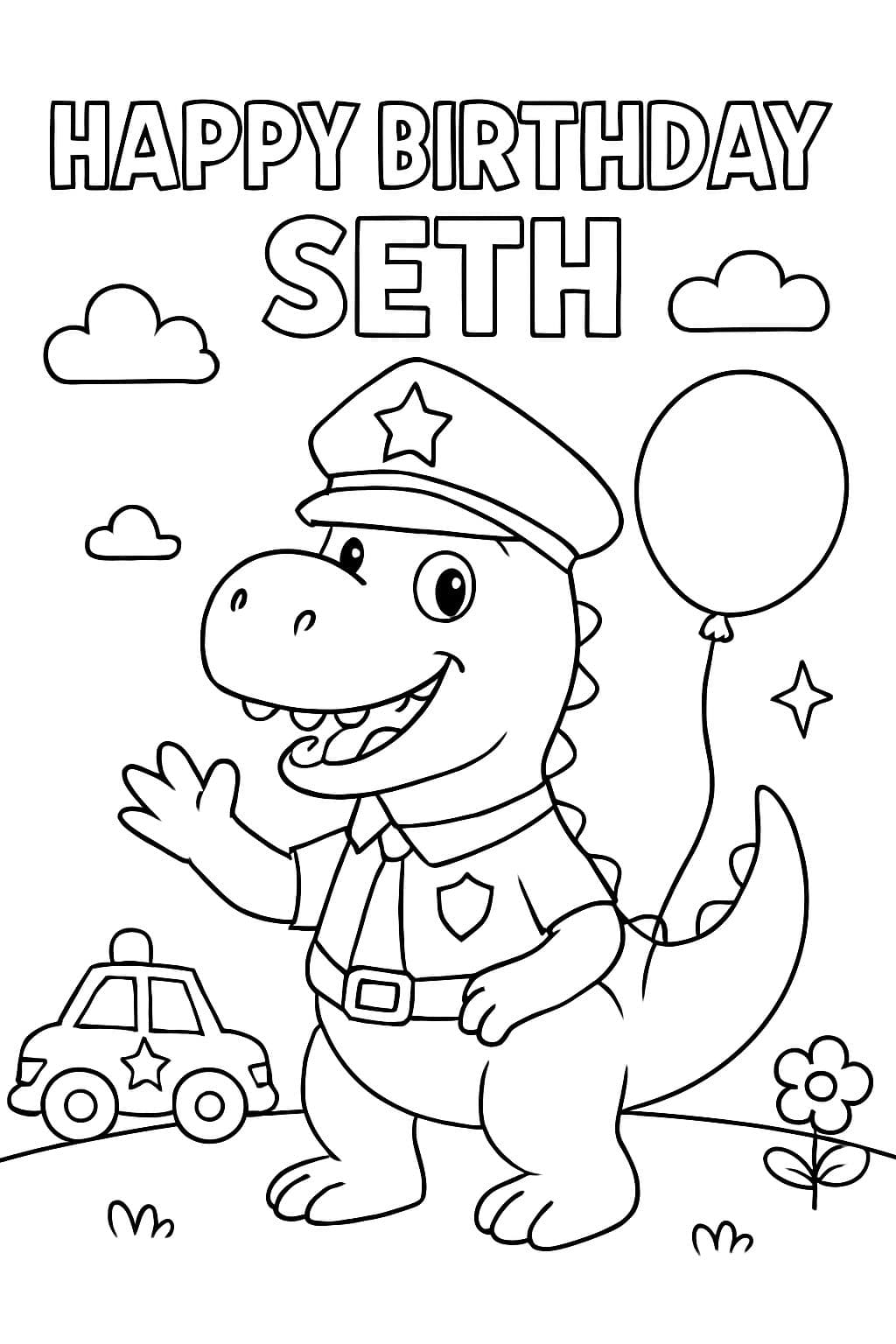 Feliz Cumpleaños Seth, tema de policía dinosaurio
