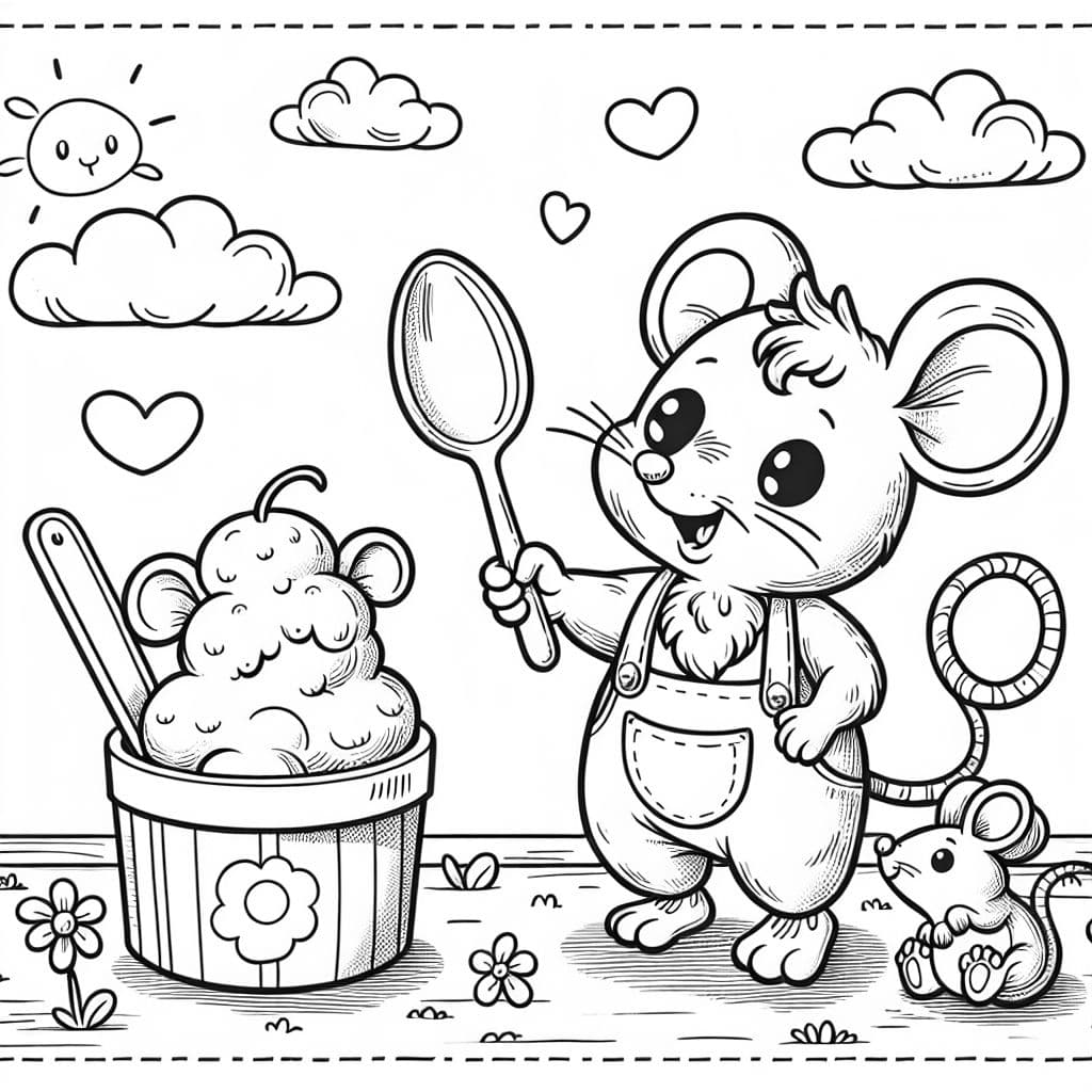 a mouse with a santons in his hand and a spoon and an ice cream box in the other hand