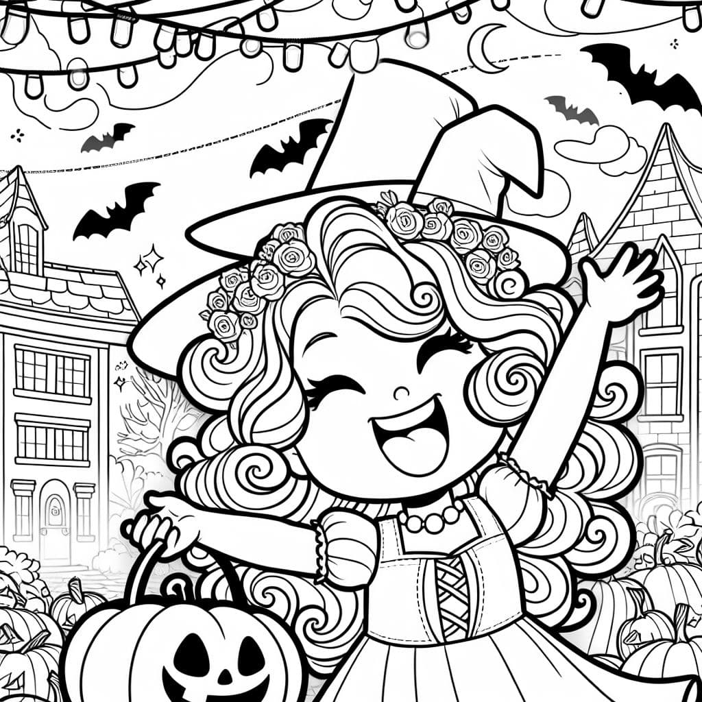 Ein mädchen mit blonden locken mit halloween