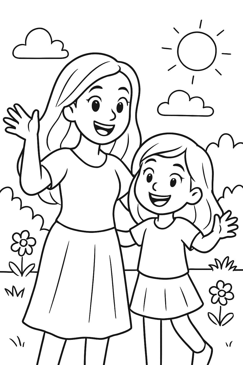 Maman avec de longs cheveux et une fille de 13 ans avec des cheveux mi-longs