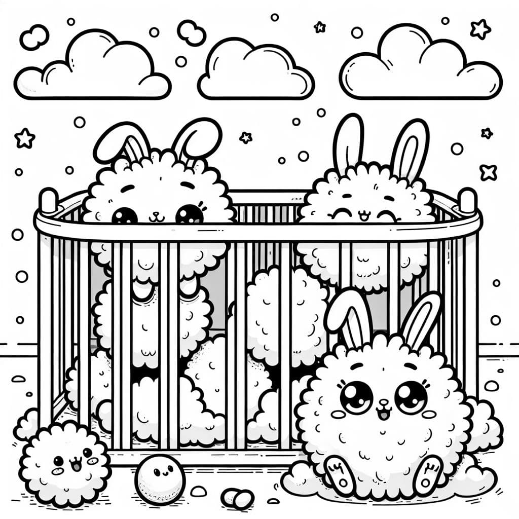 boules duveteuses avec des visages et des oreilles de lapin dans un parc