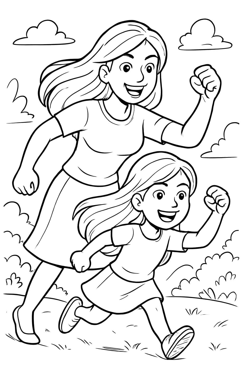 Große mutter mit langen haareund großes mäüdhen mit langen haare