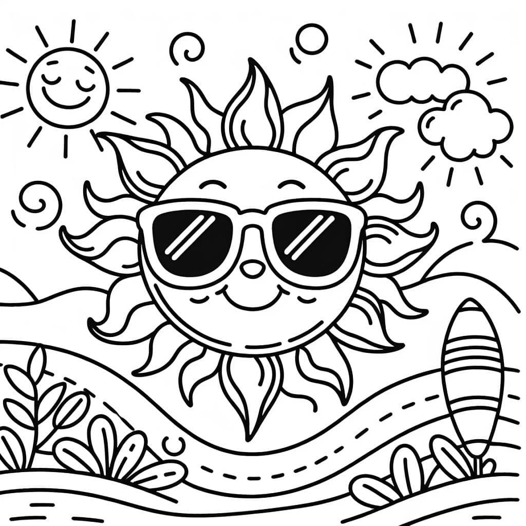 eine glückliche Sonne mit einer Sonnenbrille