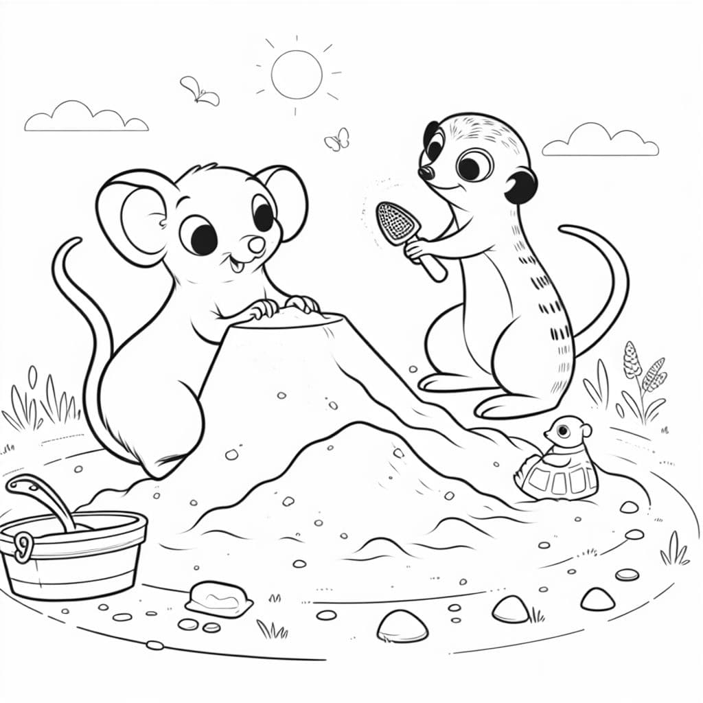 einen siebenschläfer und ein Erdmännchen im Sandkasten