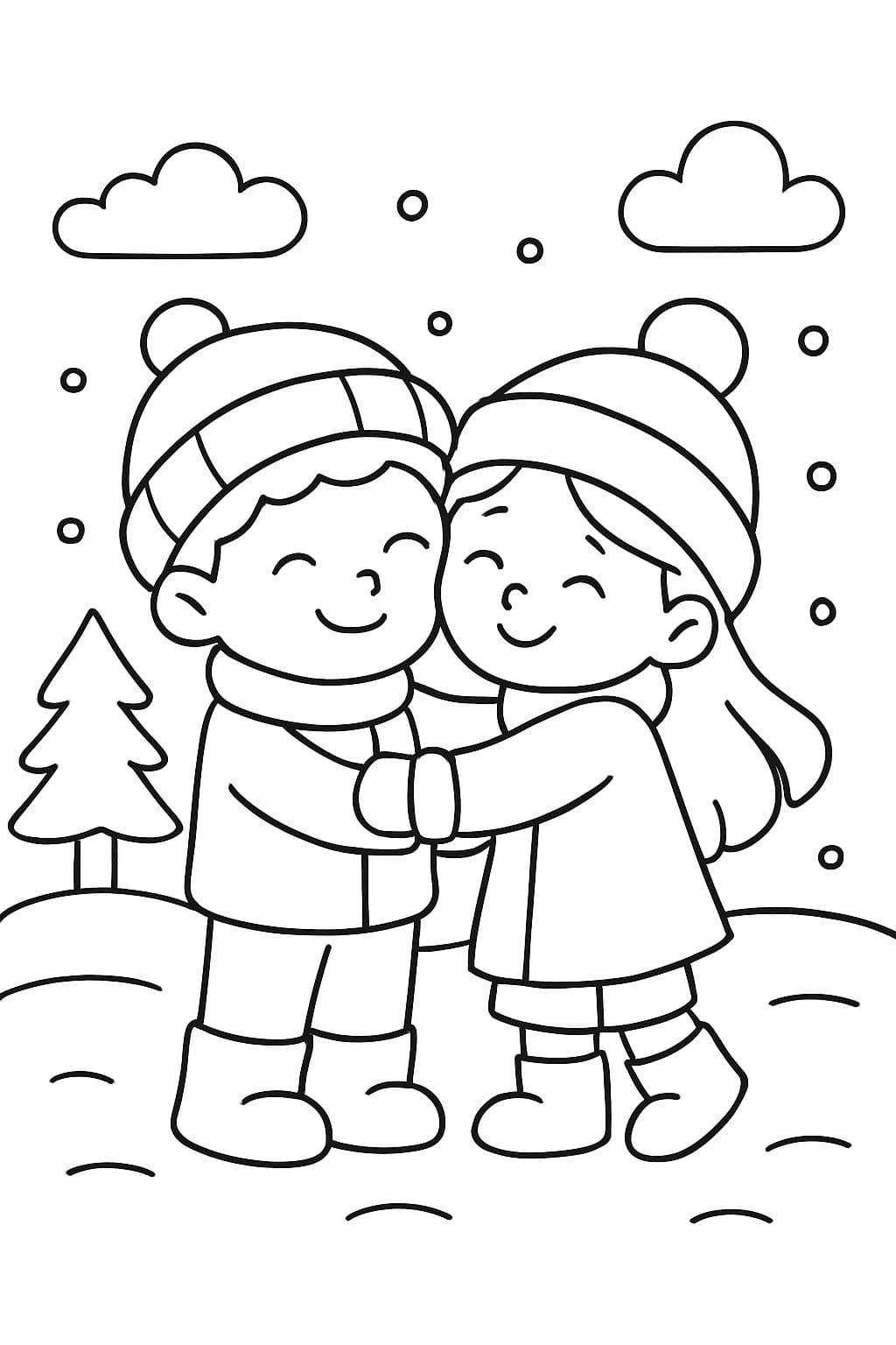 Un hermano y una hermana que se quieren en invierno