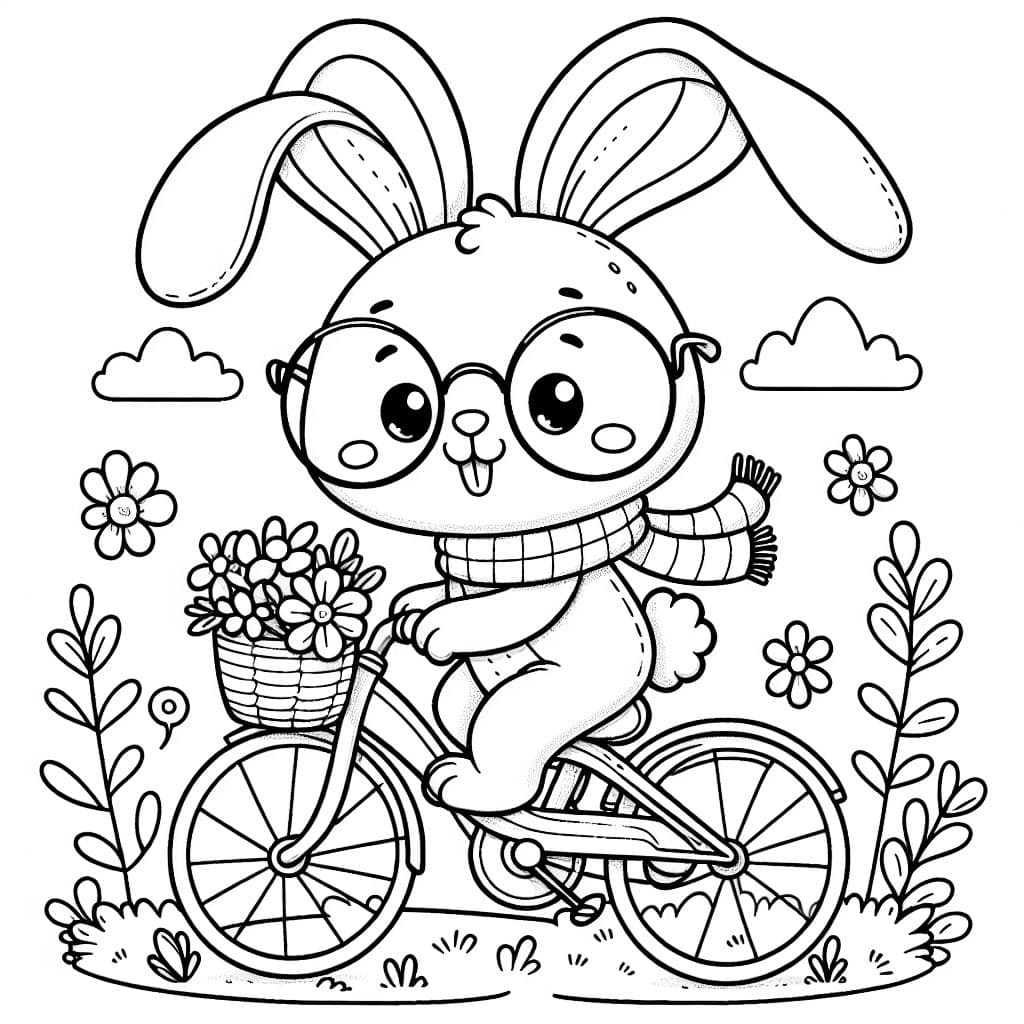 einen hasen mit großer runder brille, der auf einem fahrrad fäht