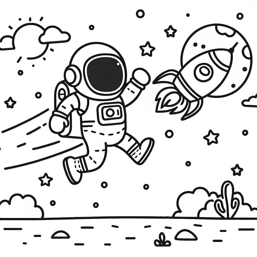 Ein Astronaut der mit einer Rakete durch den Weltraum fliegt