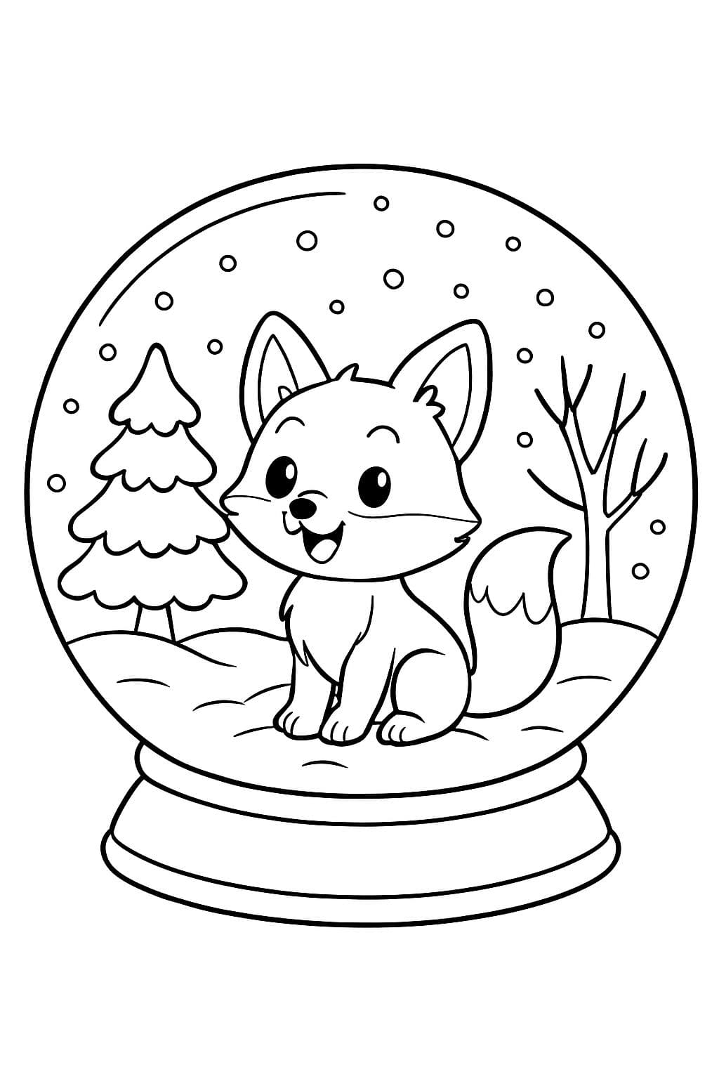 Une boule à neige avec un renard mignon en hiver dans la neige