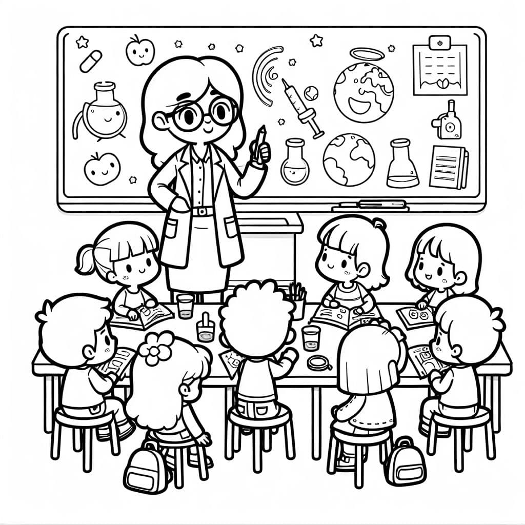 Kids in science class with a female teacher formatted for letter size paper
