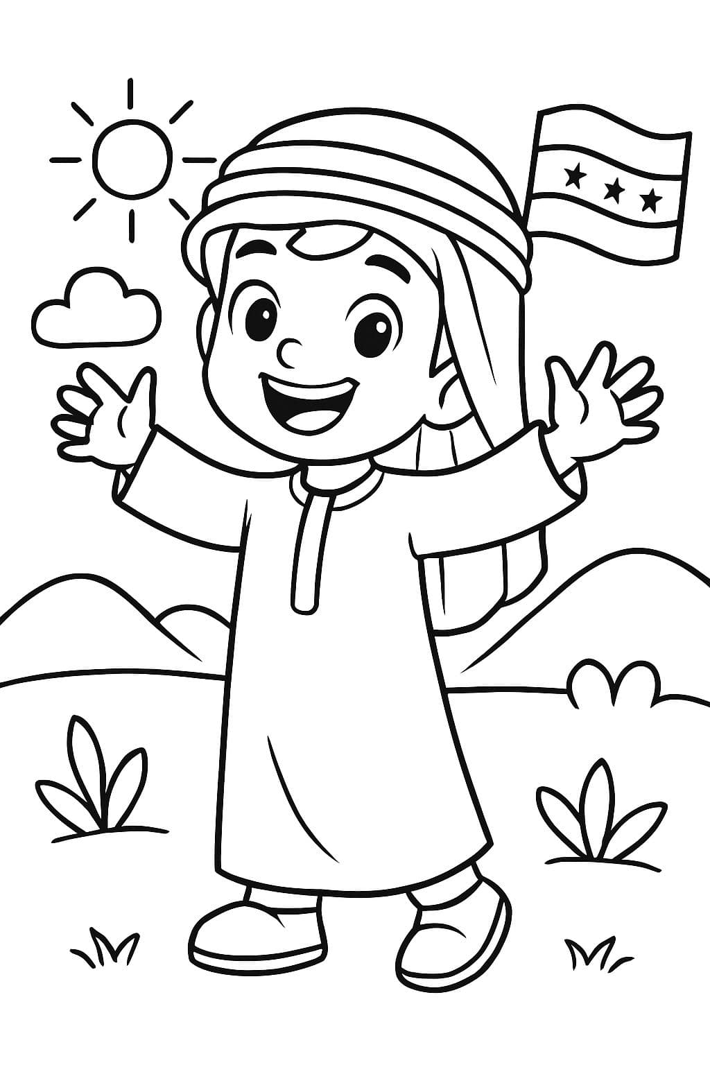 Ein Junge, der traditionelle syrische Kleidung trägt.