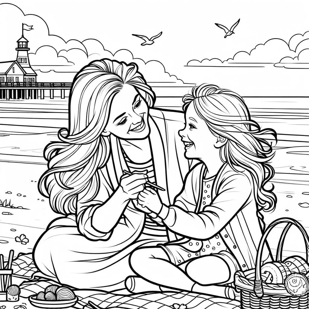 Fille blonde de neuf ans avec de longs cheveux et fille blonde de quatre ans avec de longs cheveux font des câlins à maman sur la plage de la mer du Nord
