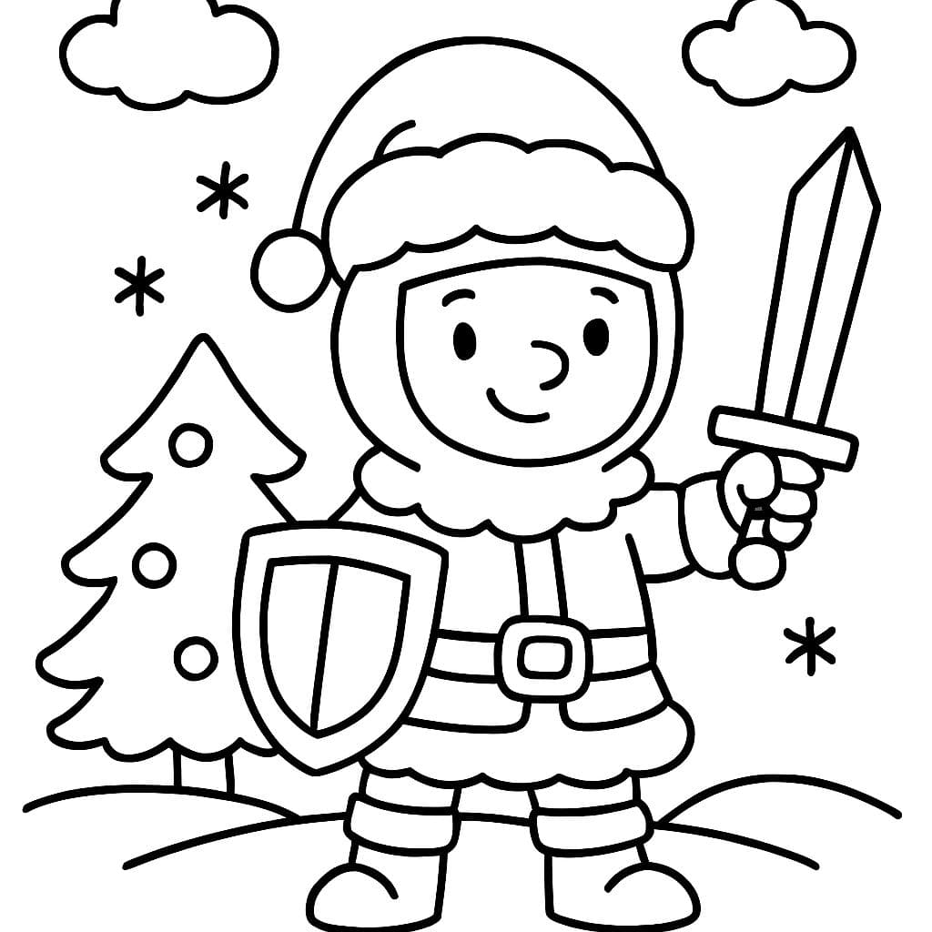 einen Ritter in einem Weihnachtskostüm mit einem Schwert