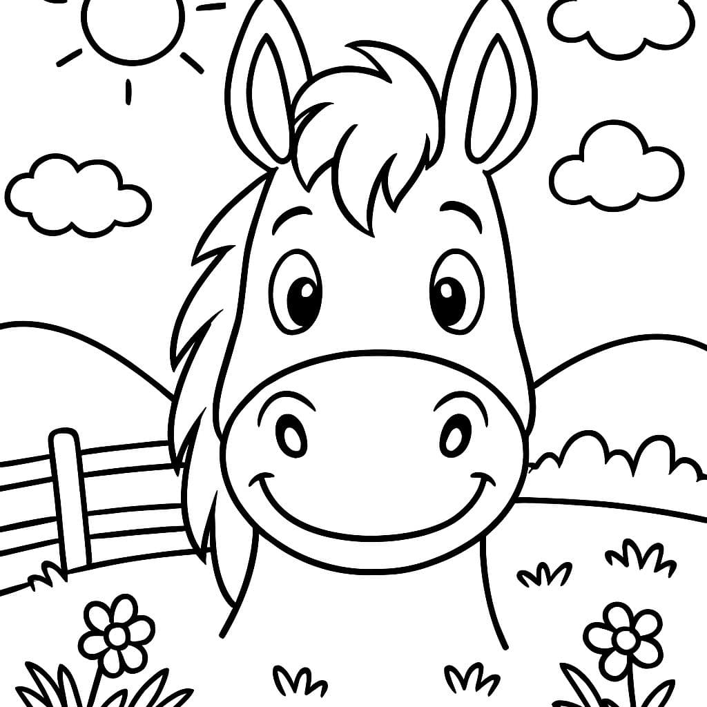 Cabeza de caballo simple vista frontal con boca cerrada