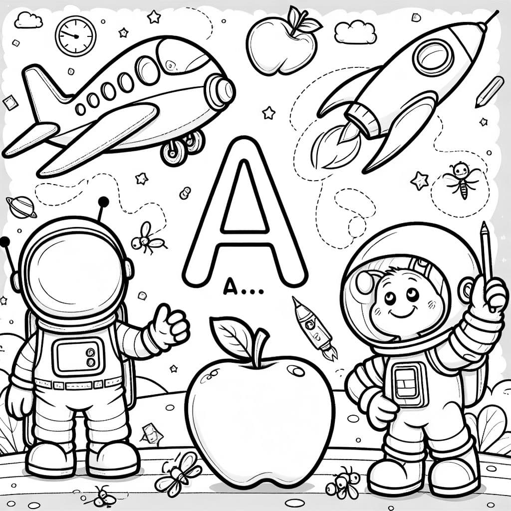 A es para.... Avión, Manzana, Astronauta, Hormiga