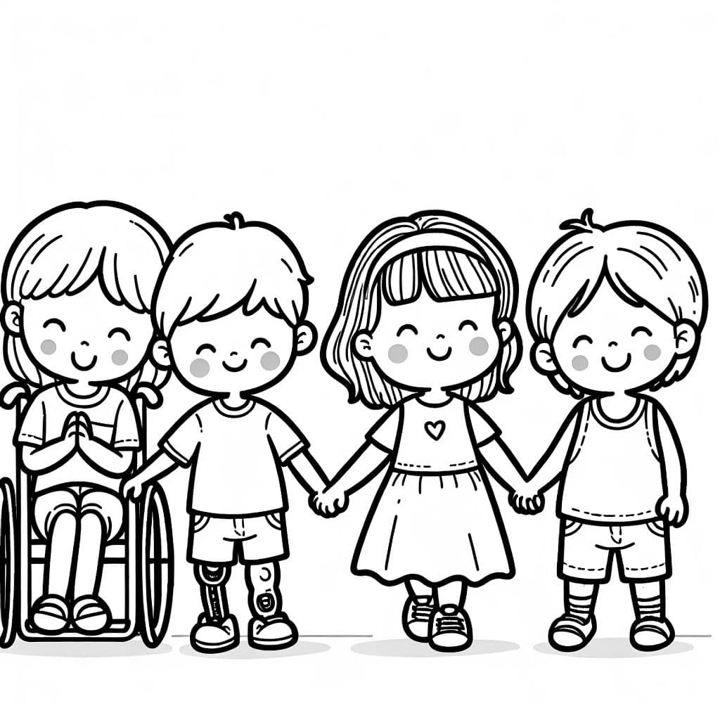 Kids of all races and abilities holding hands
