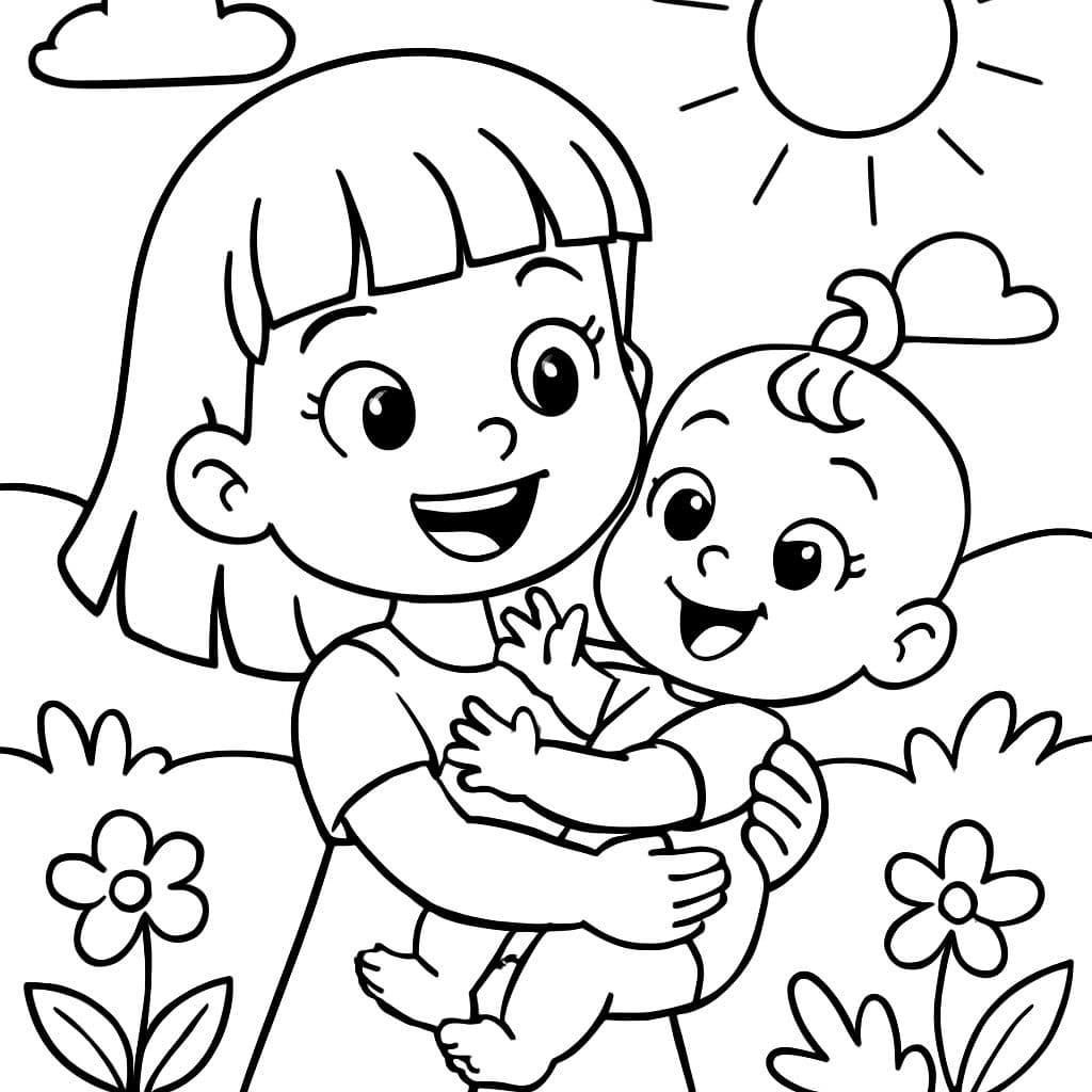 Chica con flequillo sosteniendo a su hermanita