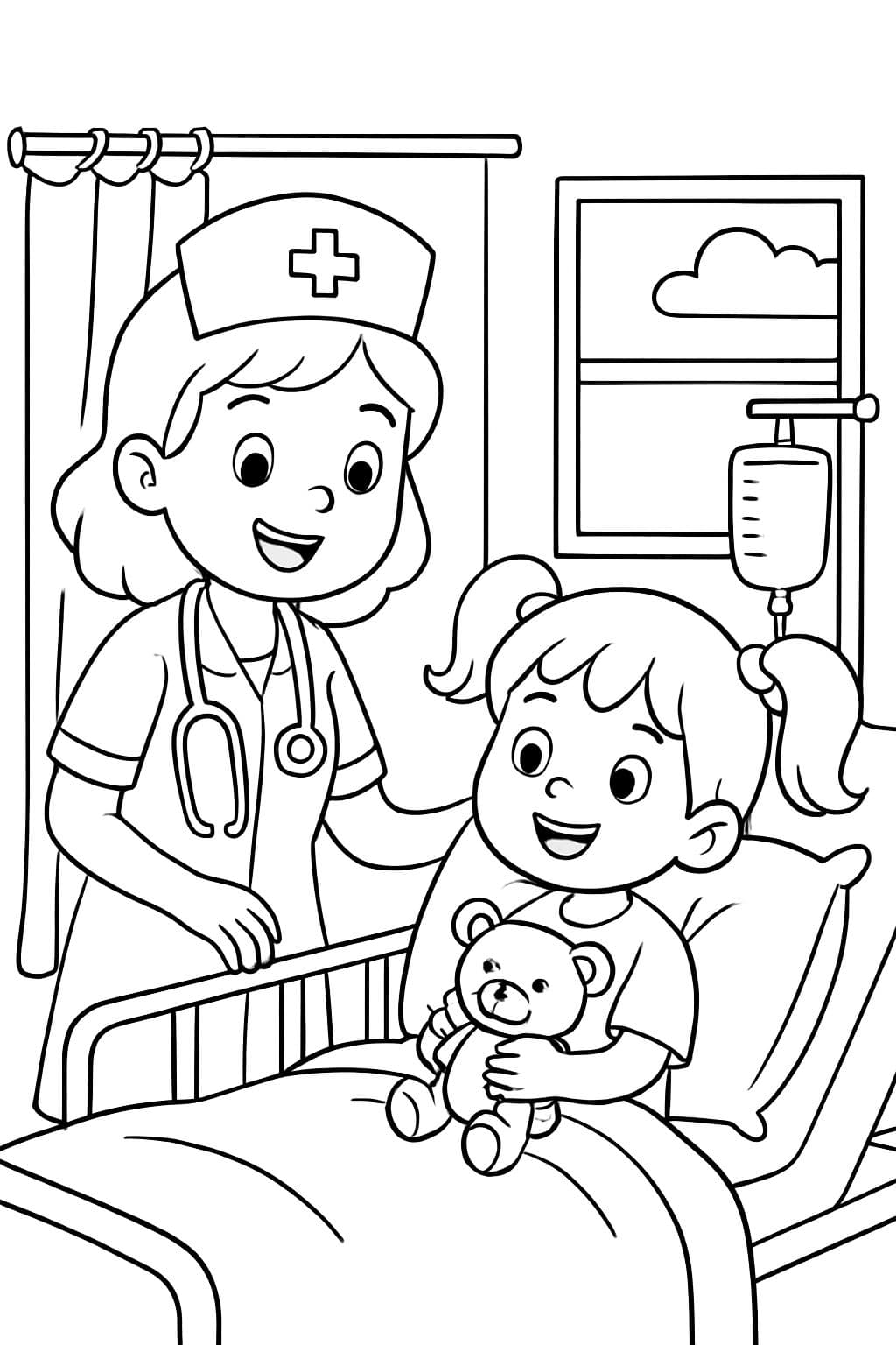 Krankenschwester, die auf ein kleines Mädchen aufpasst