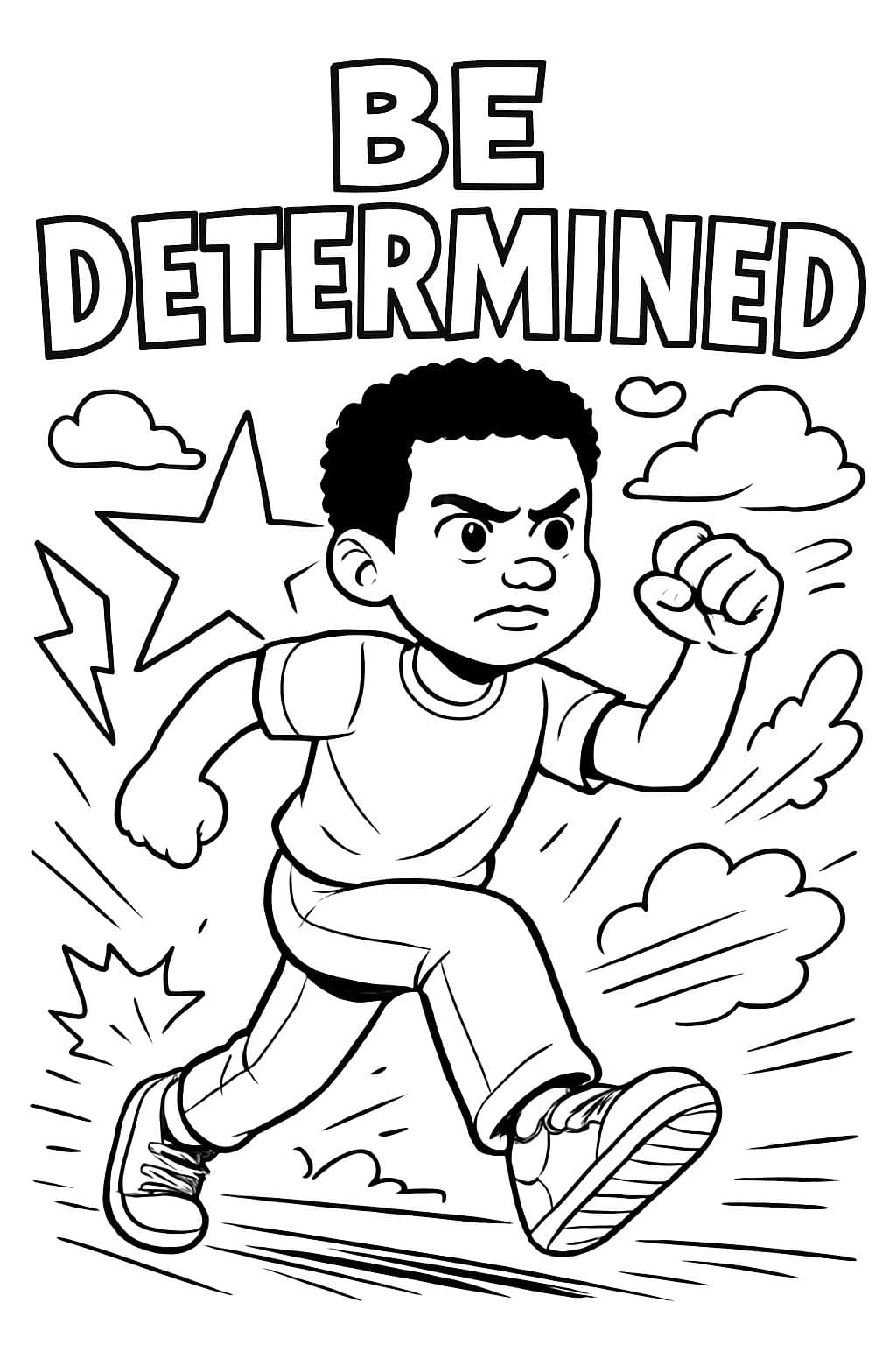 Die Worte 'Entschlossen sein' mit einem schwarzen Jungen