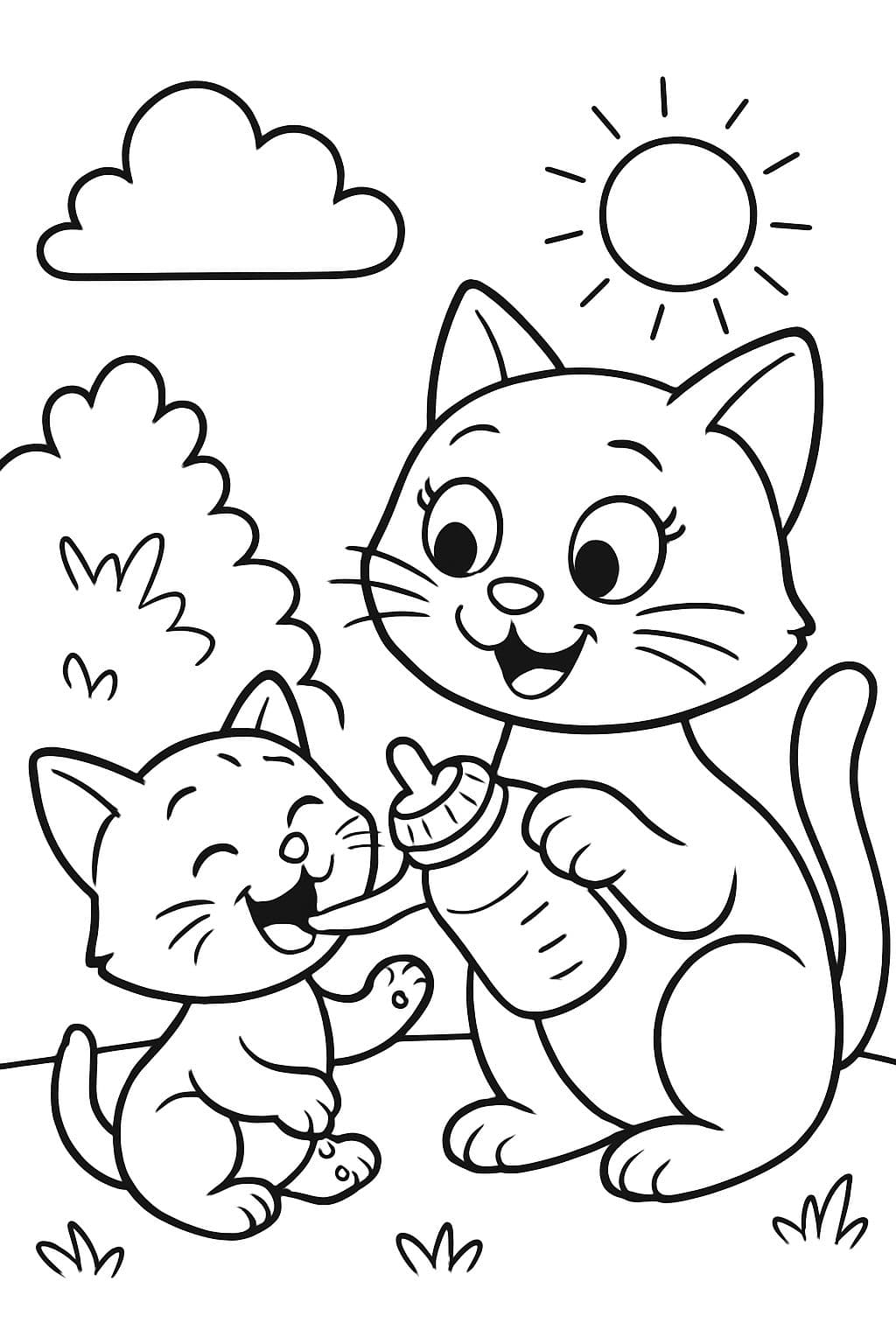 eien Babykatze die von einer Mamakatze gefüttert wird.