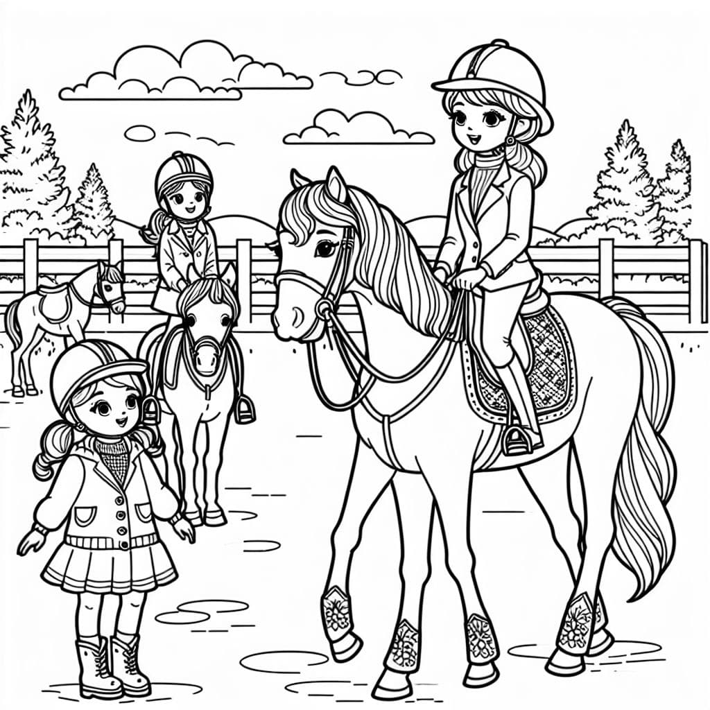 Eine Reitlehrerin mit zwei reitenden Schülerinnen auf dem Reitplatz