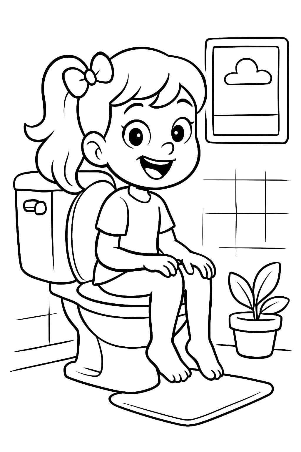 una niña sentada en un inodoro con apoyo para los pies