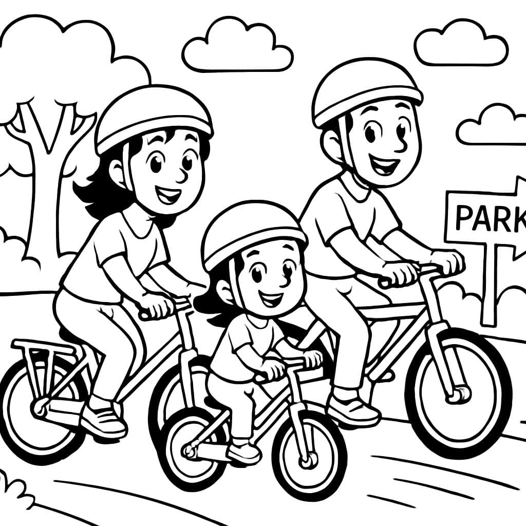MAMÁ, PAPÁ Y PEQUEÑA NIÑA MONTANDO EN BICICLETA AL PARQUE