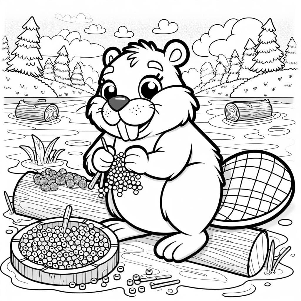 Une image mignonne d'un castor faisant des créations avec des perles à repasser.