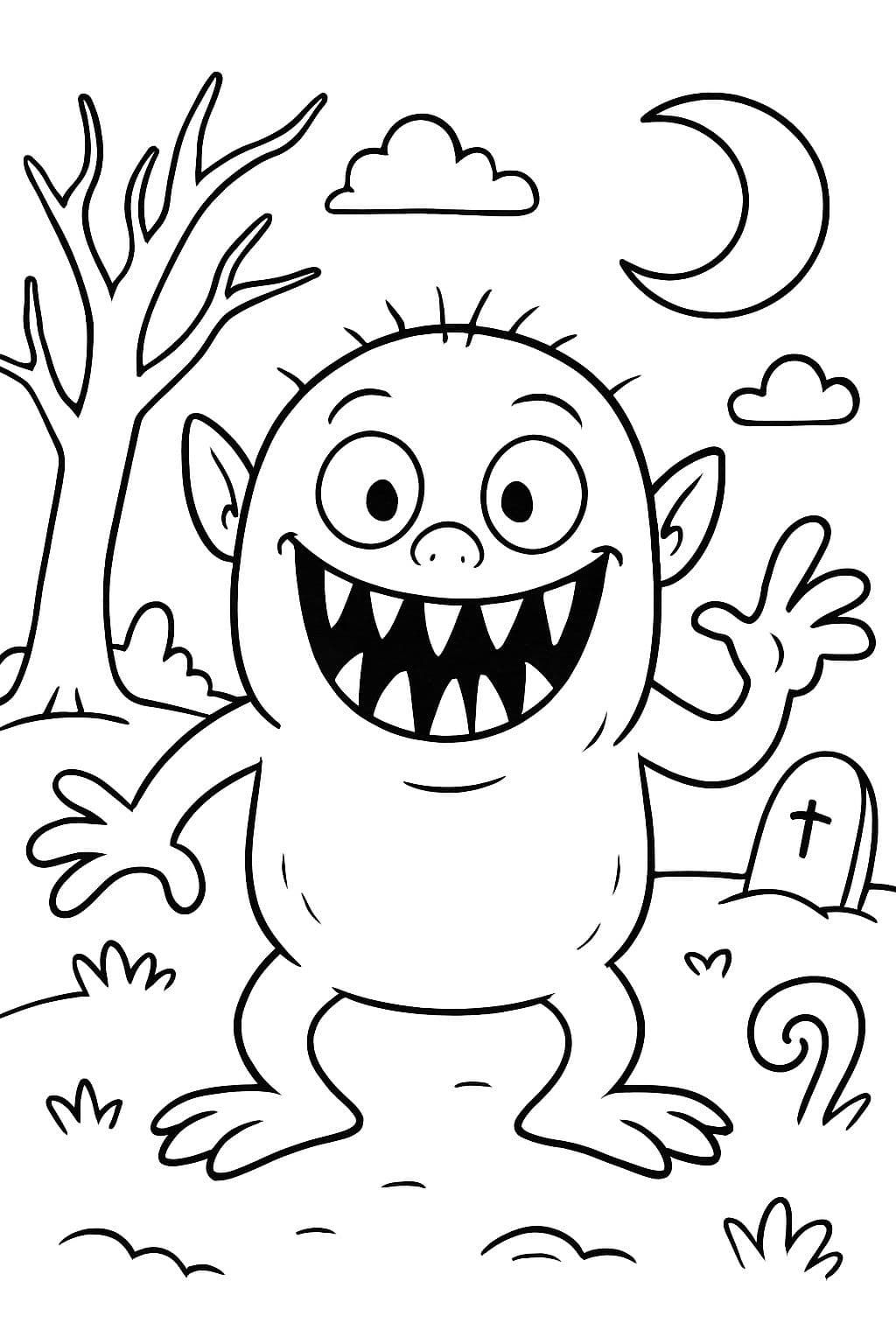 Un monstruo aterrador con largos dientes y poco pelo