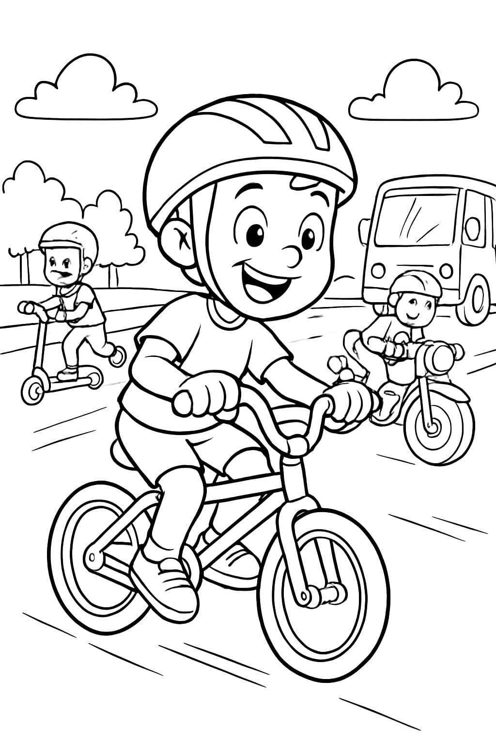 bicicleta, patinete, motocicleta, coche y autobús